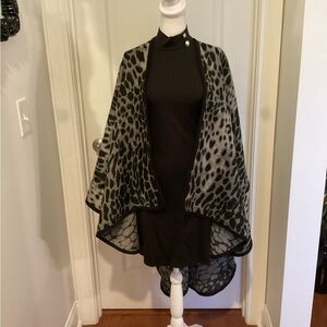 Leopard Print Cape - Shawl- Wrap-with Black Pattern